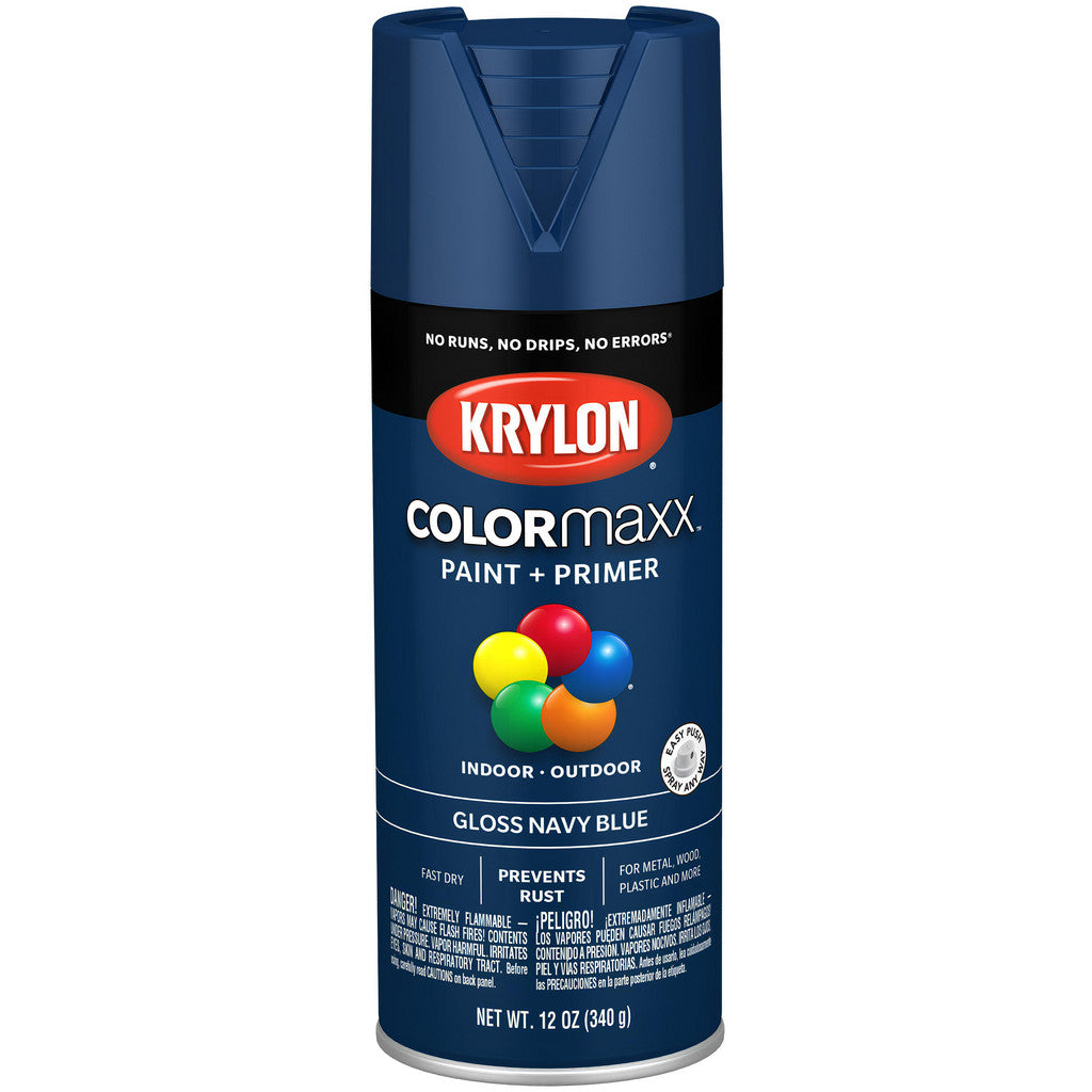 Krylon K05529007 COLORmaxx Paint + Primer, Gloss, Navy Blue, 12 oz