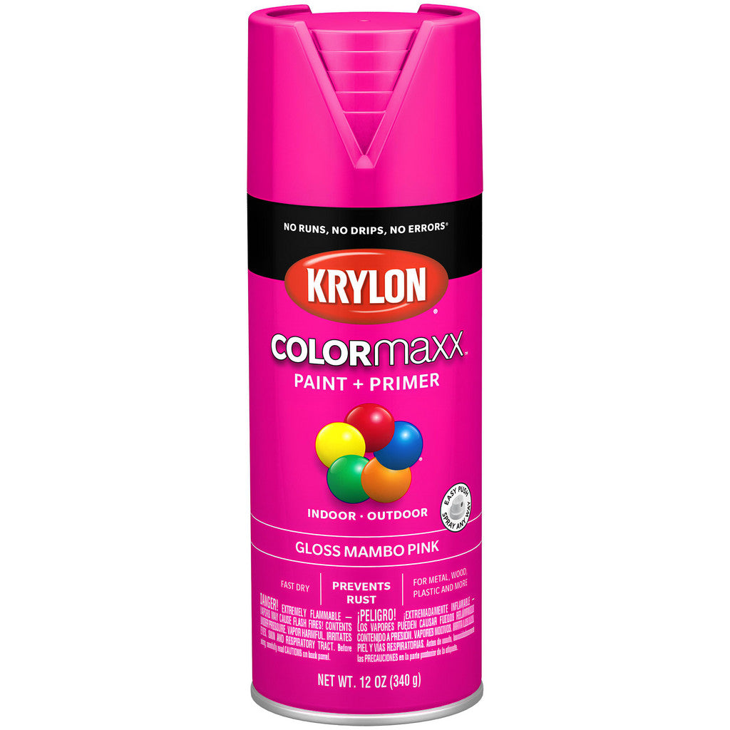 Krylon K05528007 COLORmaxx Paint + Primer, Gloss, Mambo Pink, 12 oz