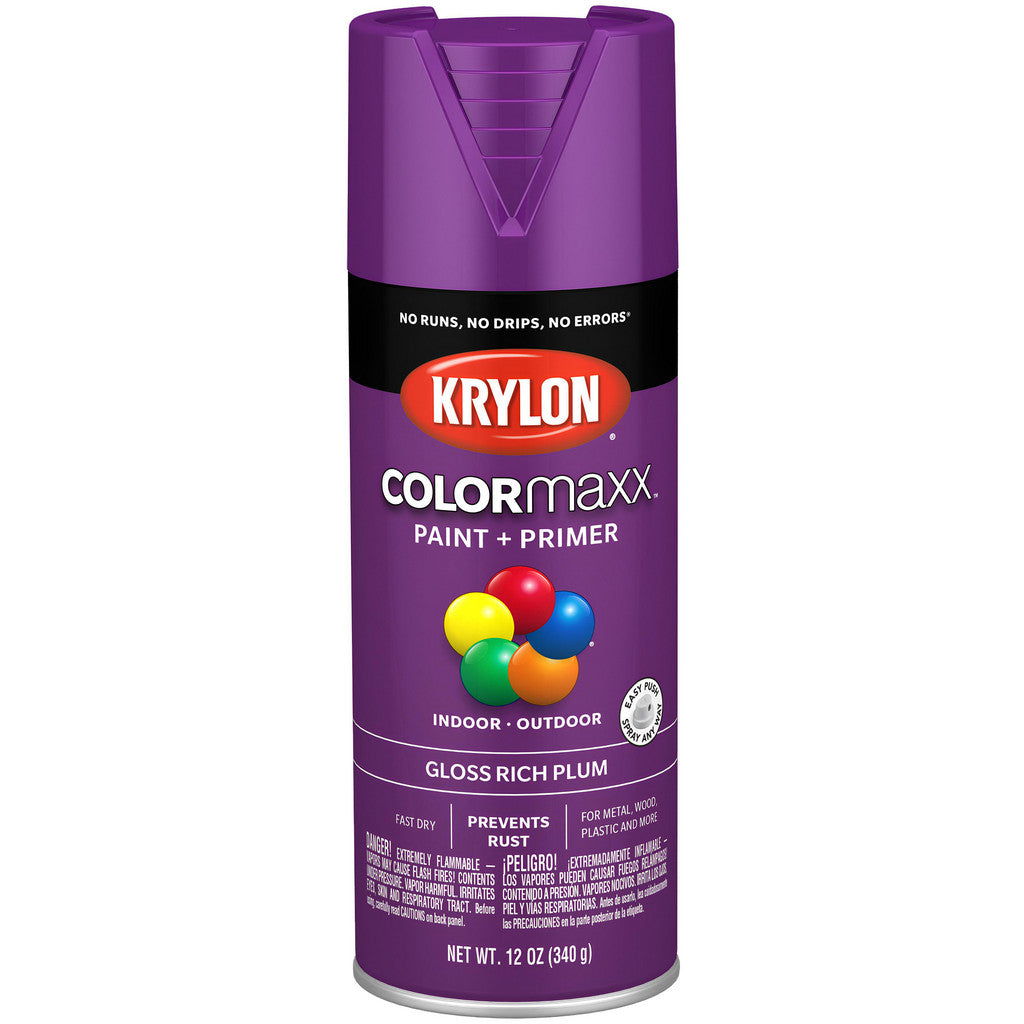 Krylon K05536007 COLORmaxx Paint + Primer, Gloss, Rich Plum, 12 oz