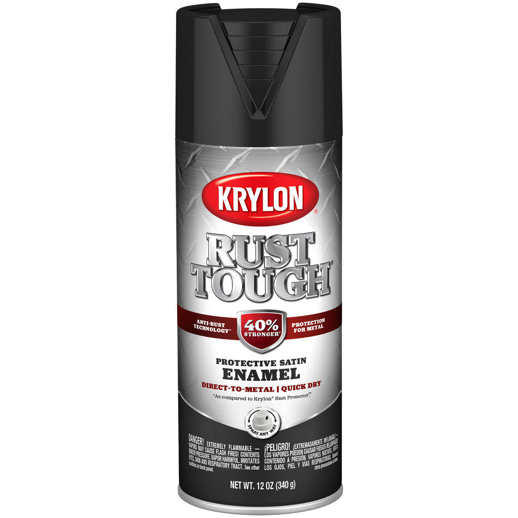 Krylon K09269008 Rust Tough Rust Preventive Enamel, Satin, Black, 12 oz