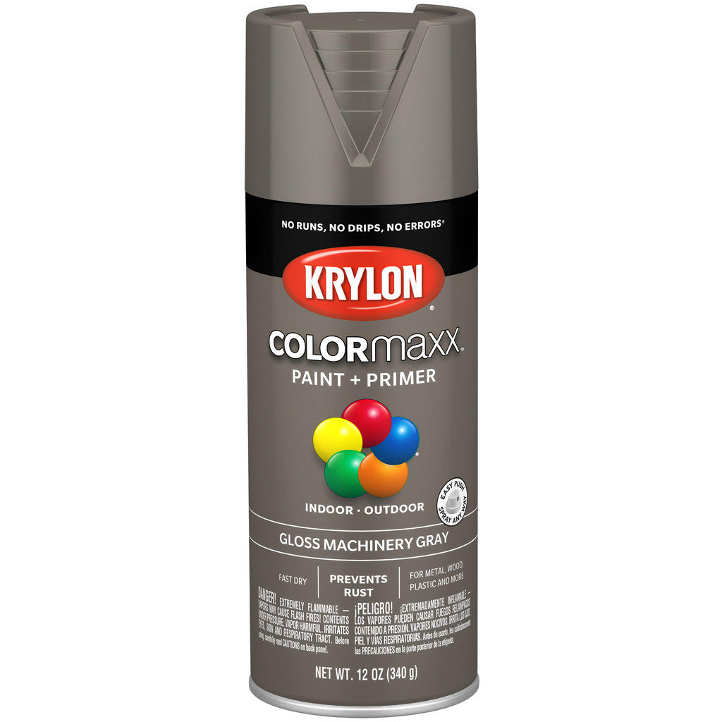 Krylon K05599007 COLORmaxx Paint + Primer, Gloss, Machinery Gray, 12 oz