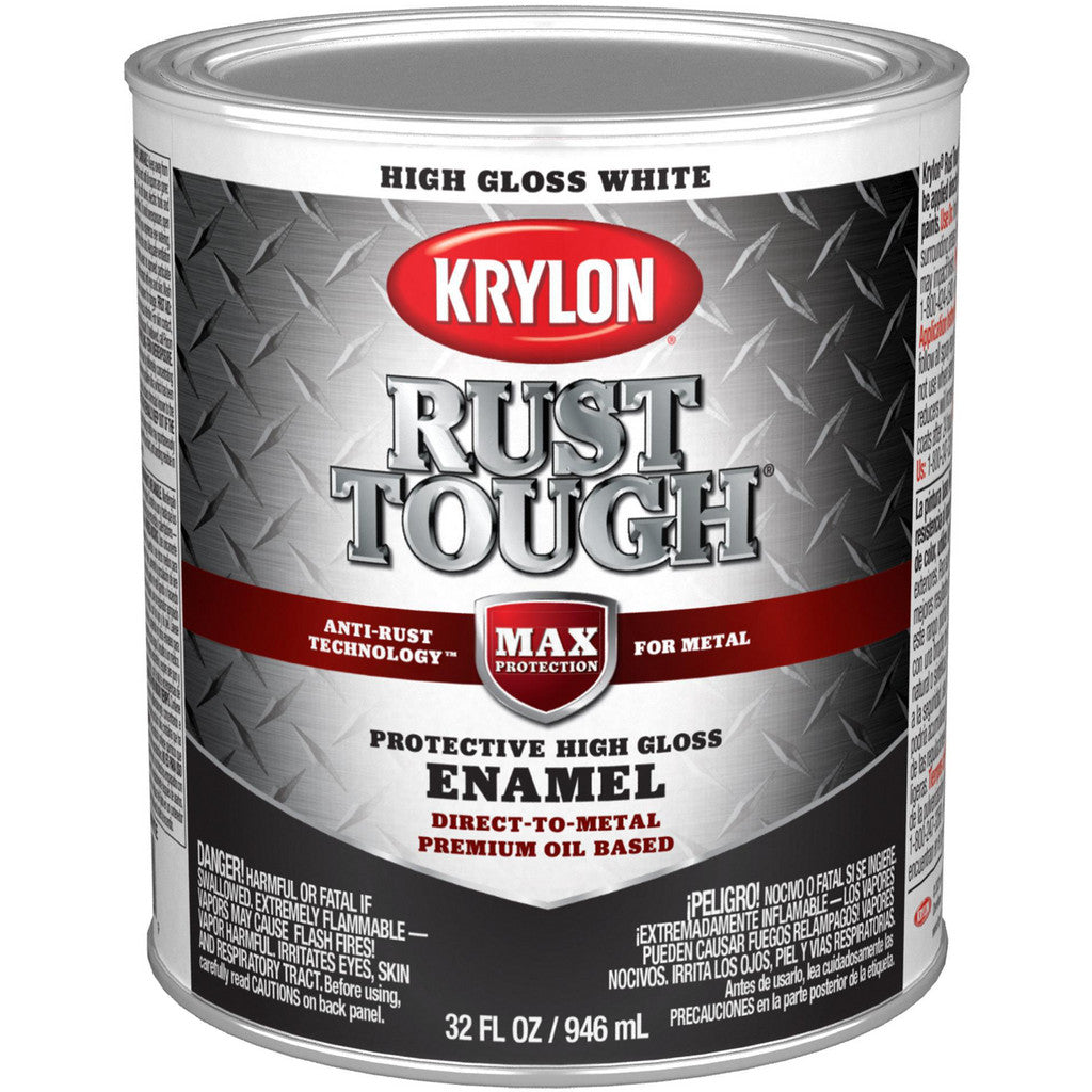 Krylon K09704008 Rust Tough Rust Preventive Brush-On Enamel, Gloss, White, 1 Quart