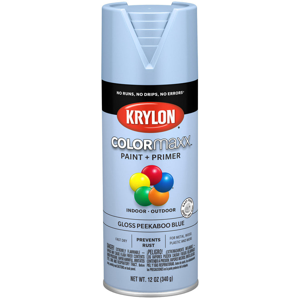 Krylon K05530007 COLORmaxx Paint + Primer, Gloss, Peekaboo Blue, 12 oz