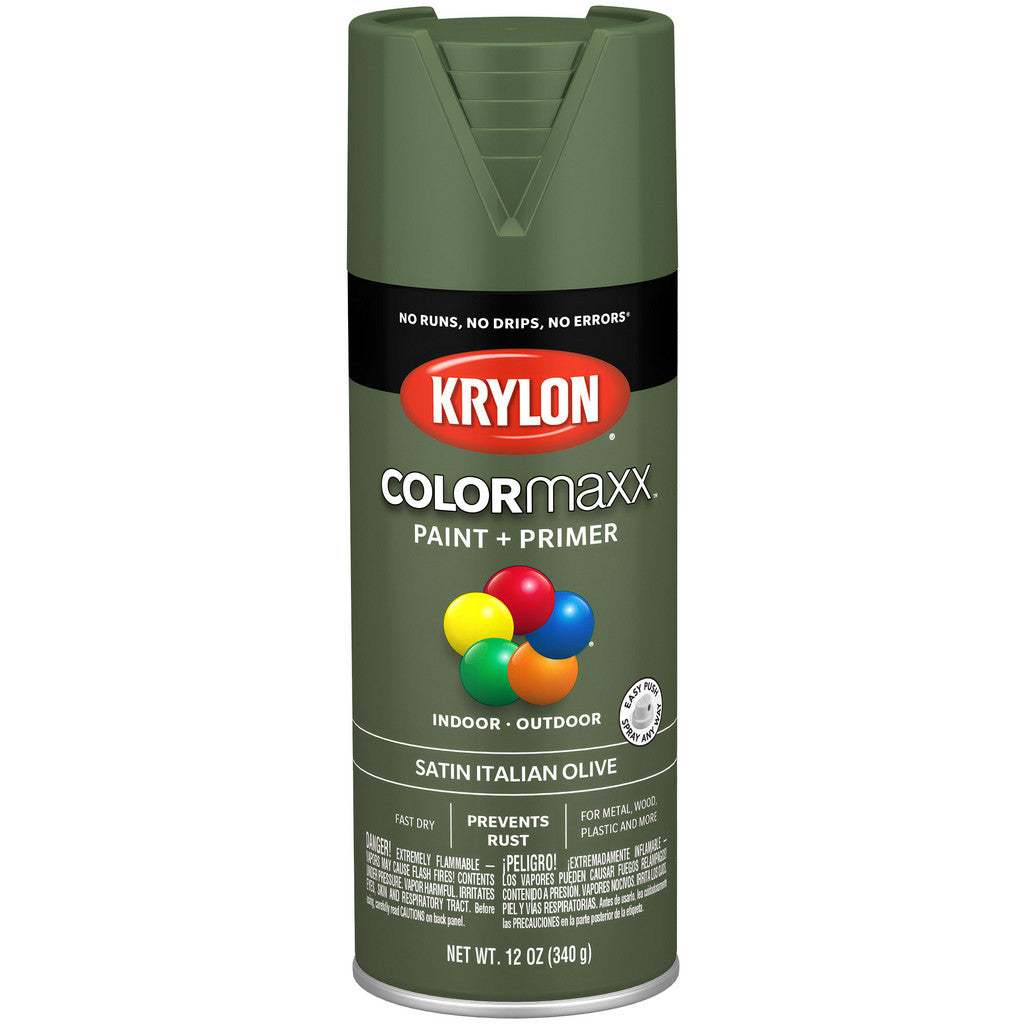 Krylon K05566007 COLORmaxx Paint + Primer, Satin, Italian Olive, 12 oz