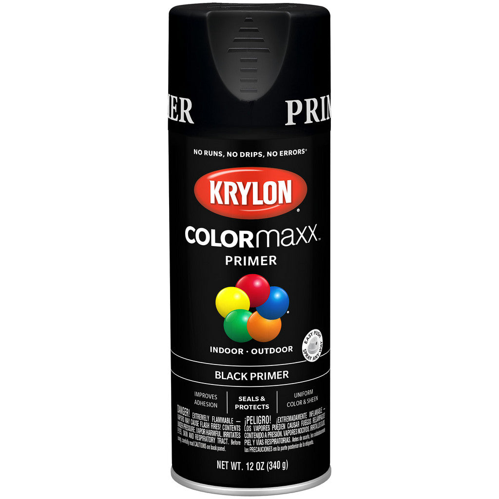 Krylon K05581007 COLORmaxx Primer, Flat, Black, 12 oz
