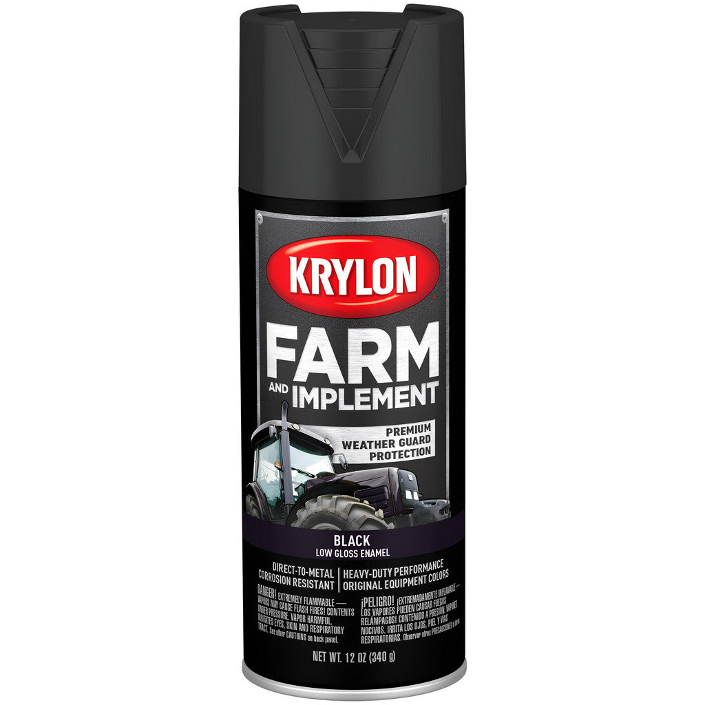 Krylon K01935008 Farm & Implement Spray Paint, Low Gloss, Black, 12 oz