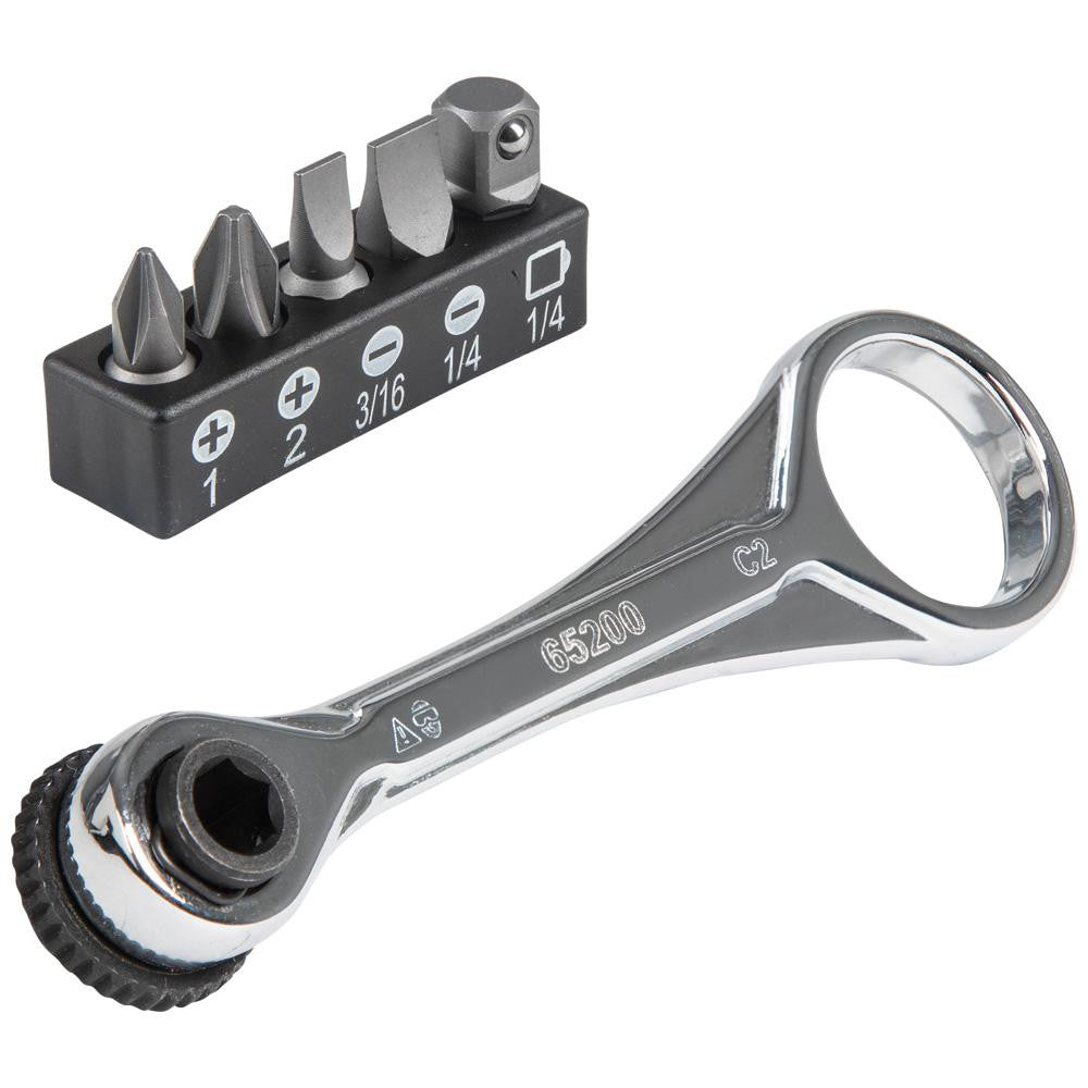 Klein Tools 65200 Ratchets; Tool Type: Ratchet Set; Head Shape: Round; Head Style: Fixed; Material: Steel; Overall Length (Inch): 4.33; Insulated: No