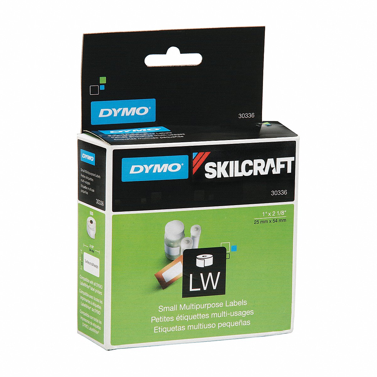 AbilityOne - 7530016871407 - Dymo®/SKILCRAFT® Thermal Labels - 1" x 2-1/8" - Black on White