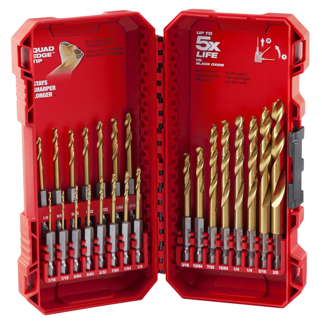 Milwaukee Tool 48-89-4631 23 Pc. SHOCKWAVE Impact Duty RED HELIX Titanium Drill Bit Set