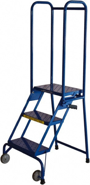 Ballymore LS32410 Steel Locking Rolling Ladder: 28-1/2" Platform, 350 lb Capacity, 3 Step, 24" Base Width