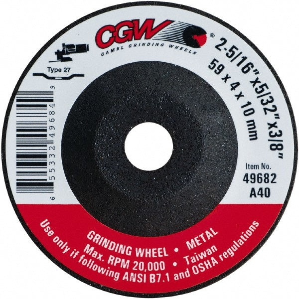 CGW Abrasives 49682 Depressed-Center Wheel: Type 27 & Type 42, 2-5/16" Dia, 5/32" Thick, 3/8" Hole, Aluminum Oxide (Pack of 25)