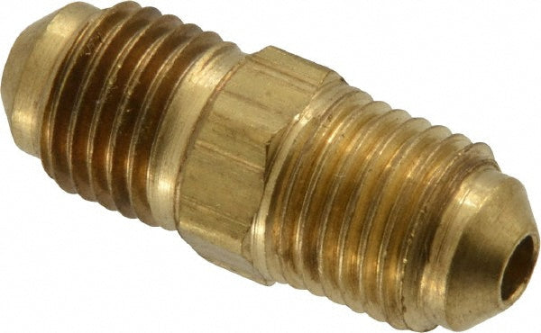 Parker 42F-3 Brass Flared Tube Union: 3/16" Tube OD, 3/8-24 Thread, 45° Flared Angle
