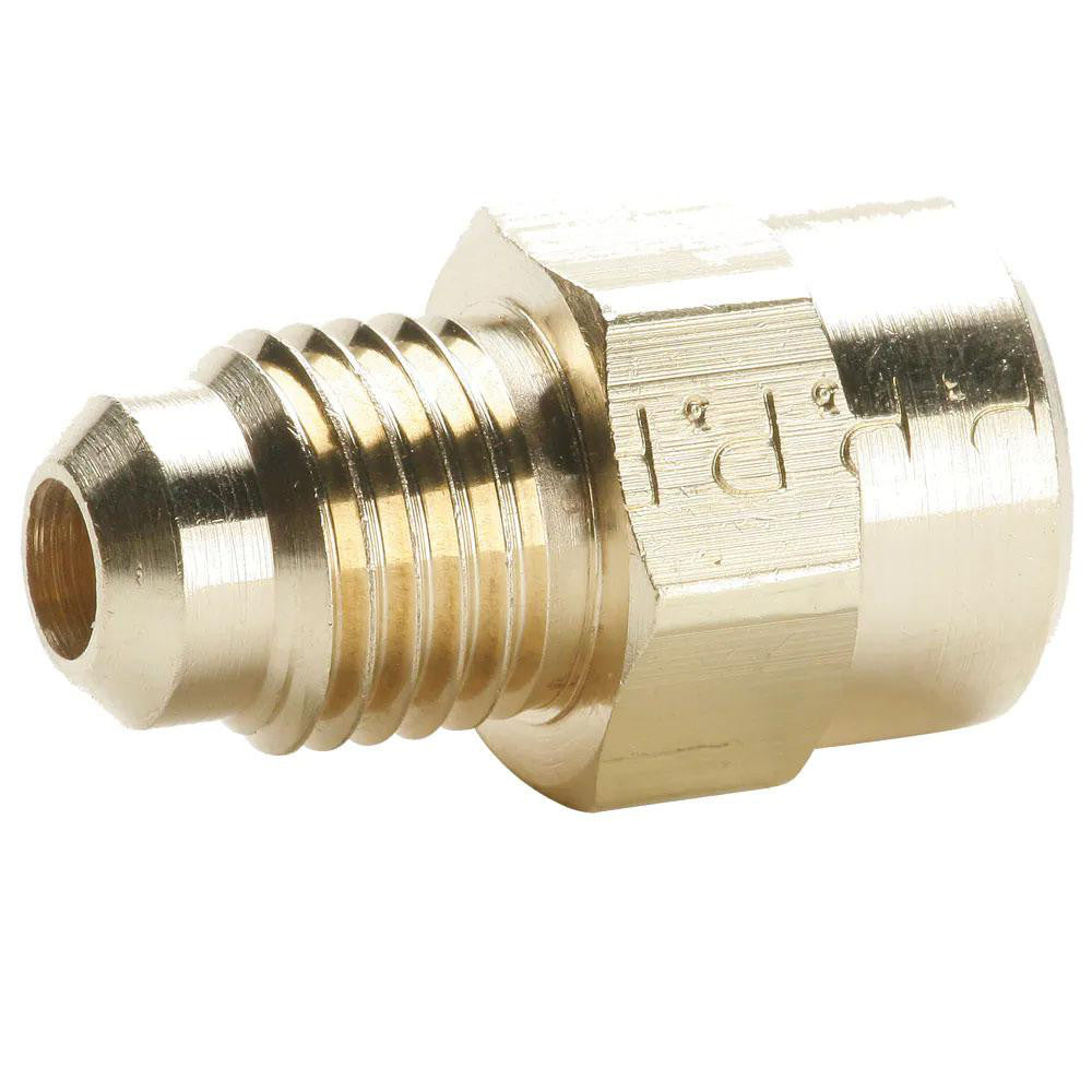 Parker 46F-4-4 Brass Flared Tube Connector: 1/4" Tube OD, 1/4-18 Thread, 45° Flared Angle