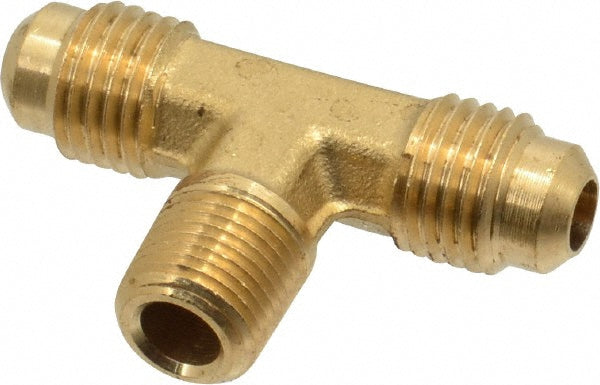 Parker 145F-4-2 Brass Flared Tube Male Branch Tee: 1/4" OD, 1/8-27 Thread, 45 deg Flared Angle