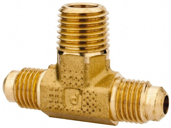 Parker 145F-4-4 Brass Flared Tube Male Branch Tee: 1/4" Tube OD, 1/4-18 Thread, 45° Flared Angle