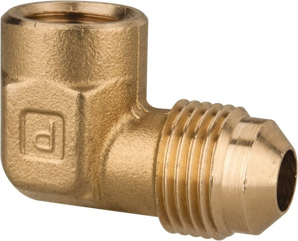 Parker 150F-6-4 Brass Flared Tube Female Elbow: 3/8" Tube OD, 1/4-18 Thread, 45° Flared Angle