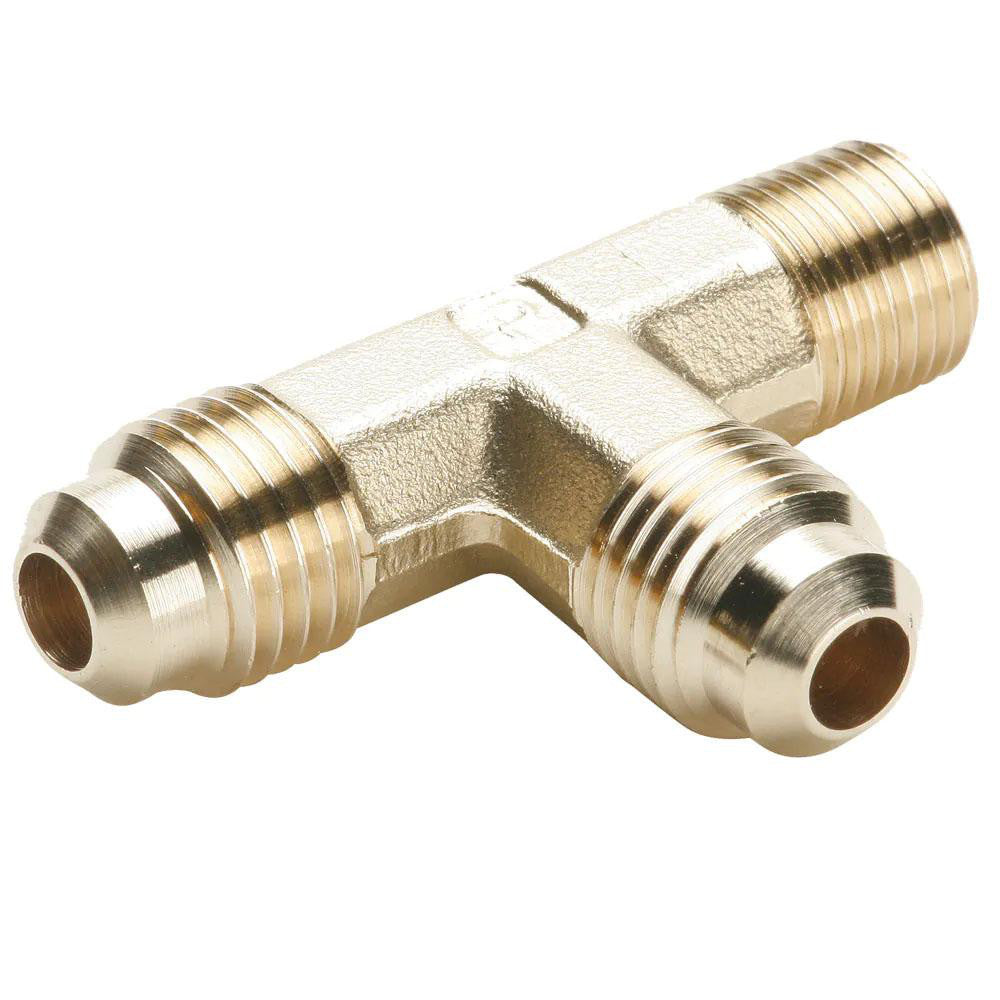 Parker 151F-10-8 Brass Flared Tube Male Run Tee: 5/8" Tube OD, 1/2-14 Thread, 45° Flared Angle