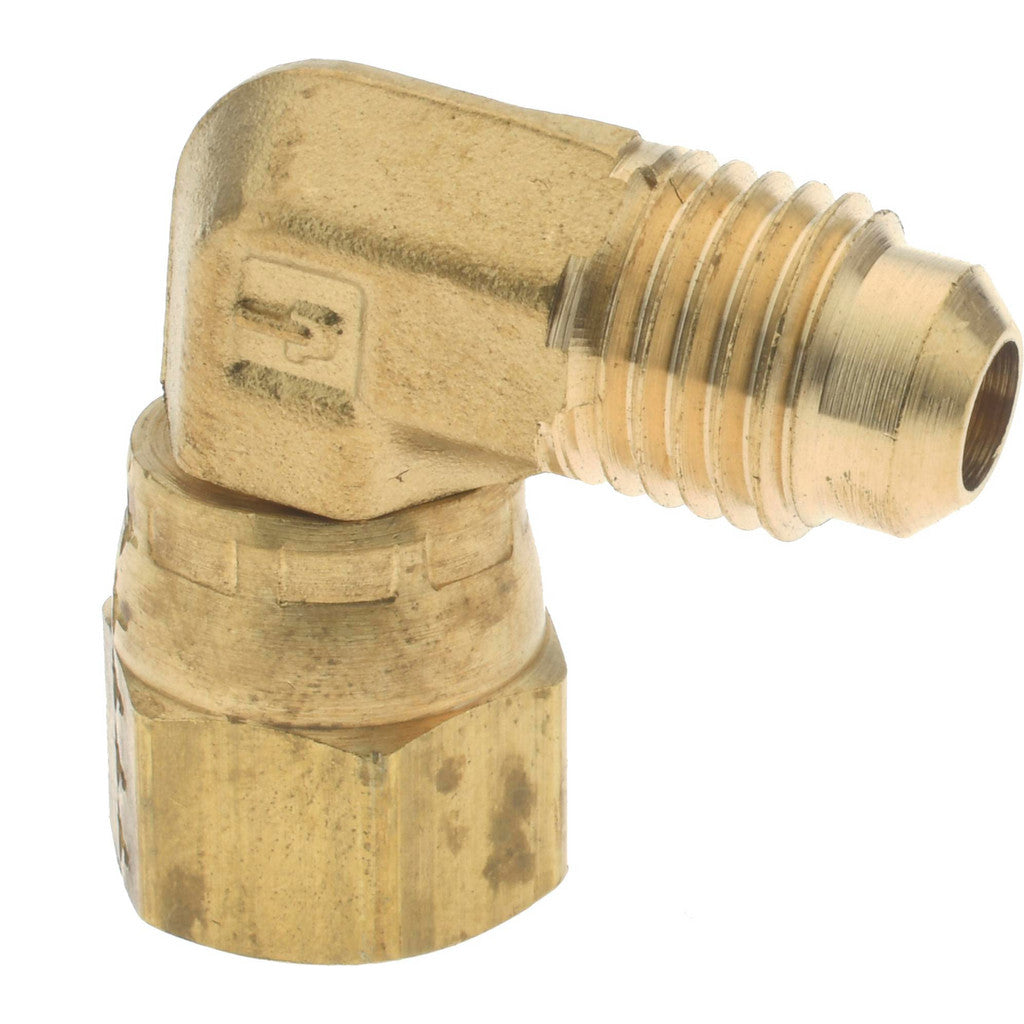 Parker 166FSV-4-4 Brass Flared Tube Swivel Nut Elbow: 1/4" Tube OD, 7/16-20 Thread, 90° Flared Angle
