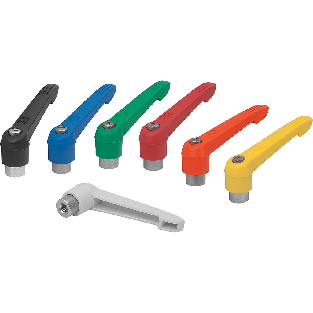KIPP K0270.1061X20 Metric Threaded Stud Adjustable Clamping Handle: M6 x 1.00 Thread, 13 mm Hub Dia, Fiberglass with Stainless Steel Components