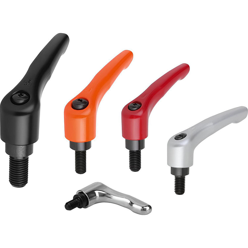 KIPP K0122.4A51 Threaded Hole Adjustable Clamping Handle: 1/2-13 Thread, 1.06" Hub Dia, Die Cast Zinc, Black