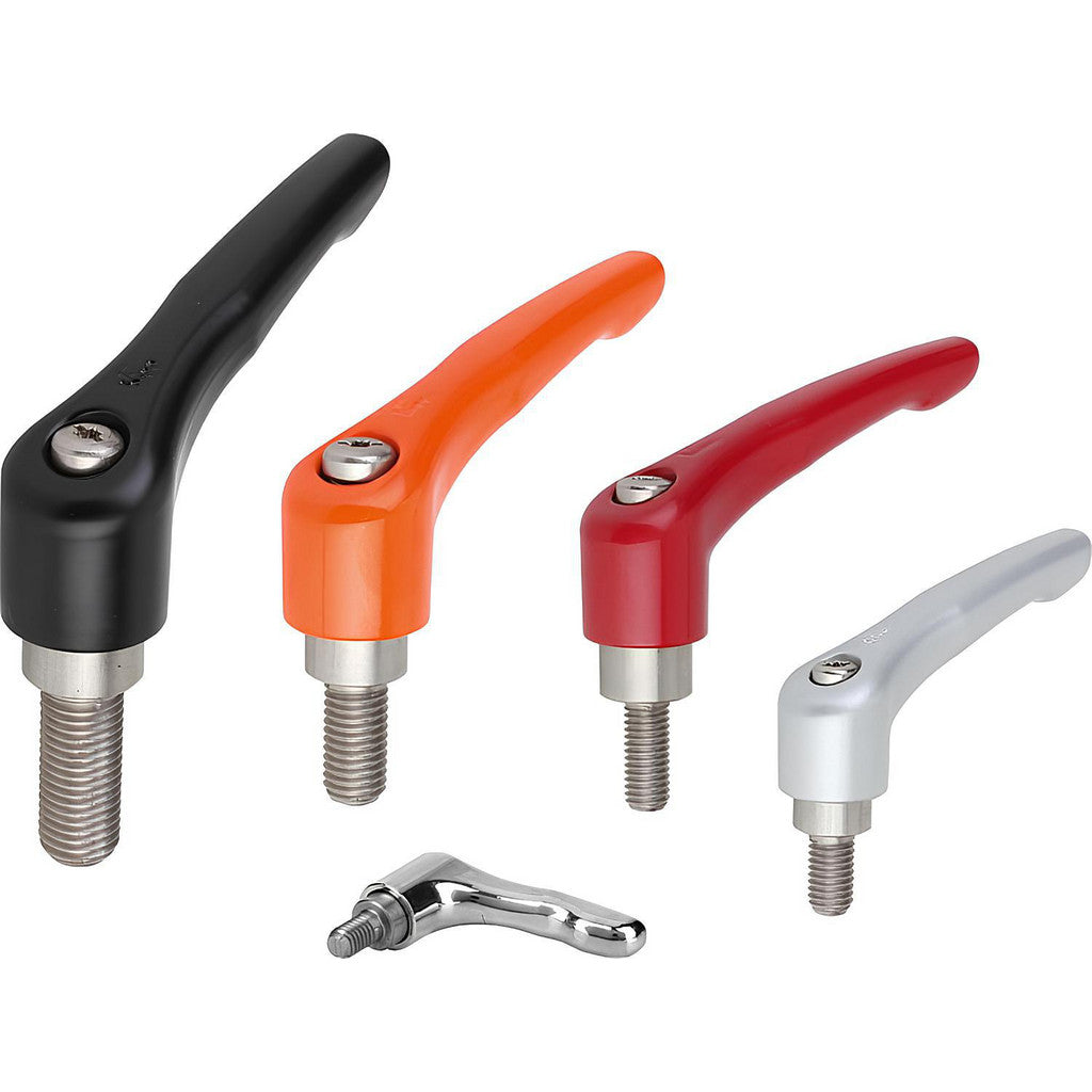 KIPP K0123.2A21 Tapped Adjustable Clamping Handle: 1/4-20 Thread, 0.73" Hub Dia, Zinc Die Cast with Stainless Steel Components
