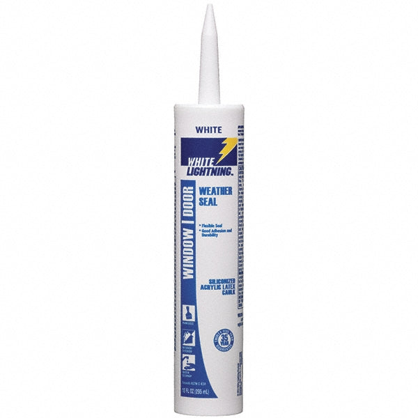 White Lightning Weather Seal Siliconized Acrylic Latex Caulk, W32000010, White, 10 fl. oz., Cartridge