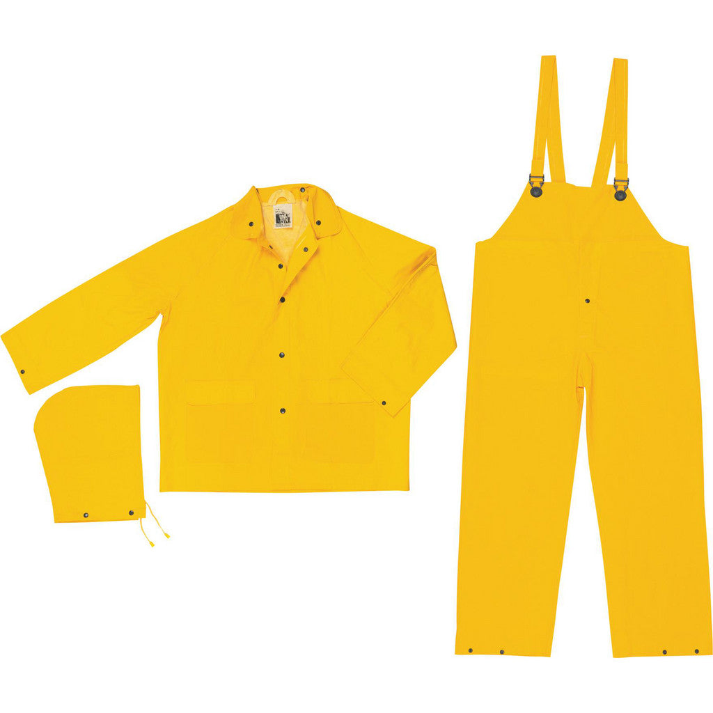 MCR Safety FR2003M Rain Suit with Bib Overalls: Size Medium, Non-Hazardous Protection, Yellow, Polyester & PVC
