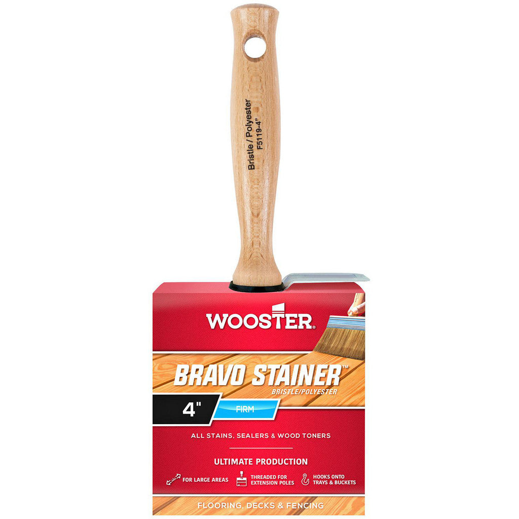 Wooster Brush F5119-4 Paint Brush: 4" Wide, Hog & Polyester, Natural & Synthetic Bristle