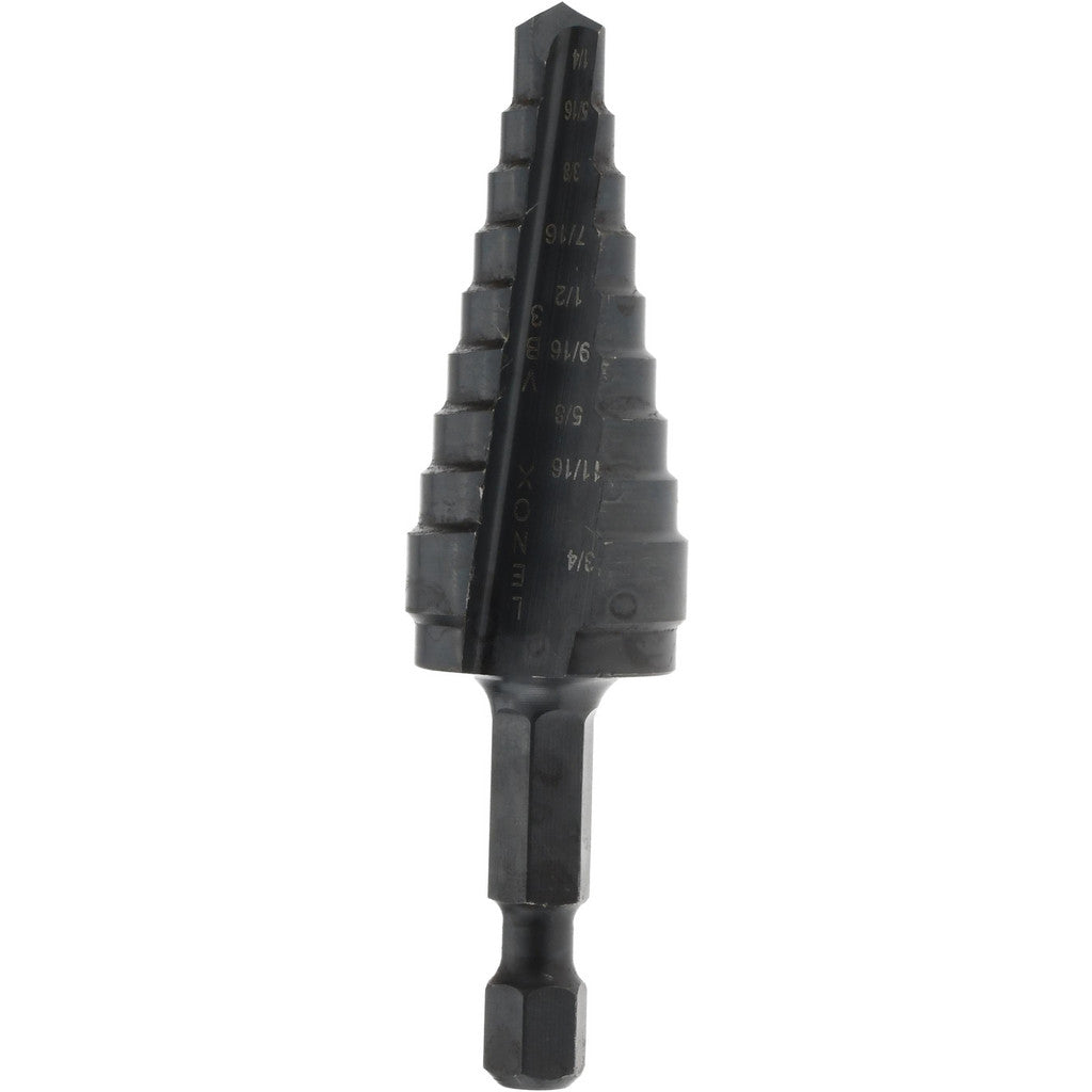 Lenox 30883VB3 Step Drill Bit: 6.4 to 19.1 mm Dia, 3/8" Shank Dia, High Speed Steel, 9 Hole Sizes
