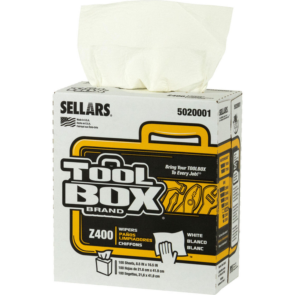 Sellars 5020001 CLEAN TASK All-Purpose Z400 Wipers, Dry, Pop-Up Box, 16.5" x 8.5", White
