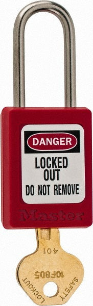 Master Lock S31RED Lockout Padlock: Keyed Different, Key Retaining, Thermoplastic, Steel Shackle, Red