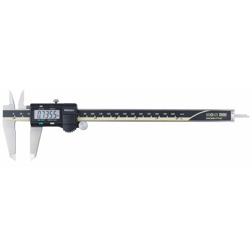 Mitutoyo 500-197-32-CAL Electronic Caliper: 200.00 mm/8", ±0.0100 mm/±0.0005" Resolution, ±0.02 mm/±0.0010" Accuracy, Calibrated, Data Output, Carbide-Tipped Jaws