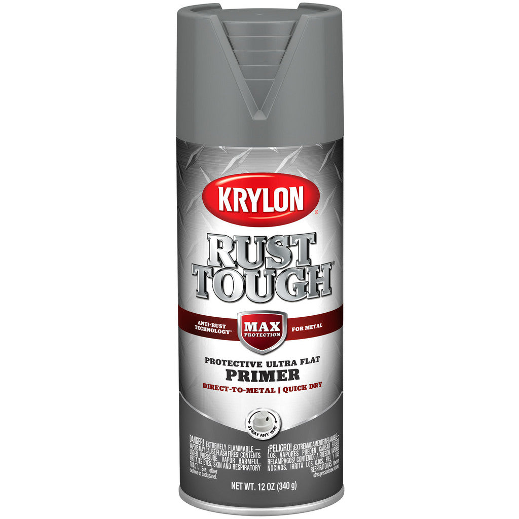 Krylon K09205008 Rust Tough Primer, Ultra Flat, Gray, 12 oz