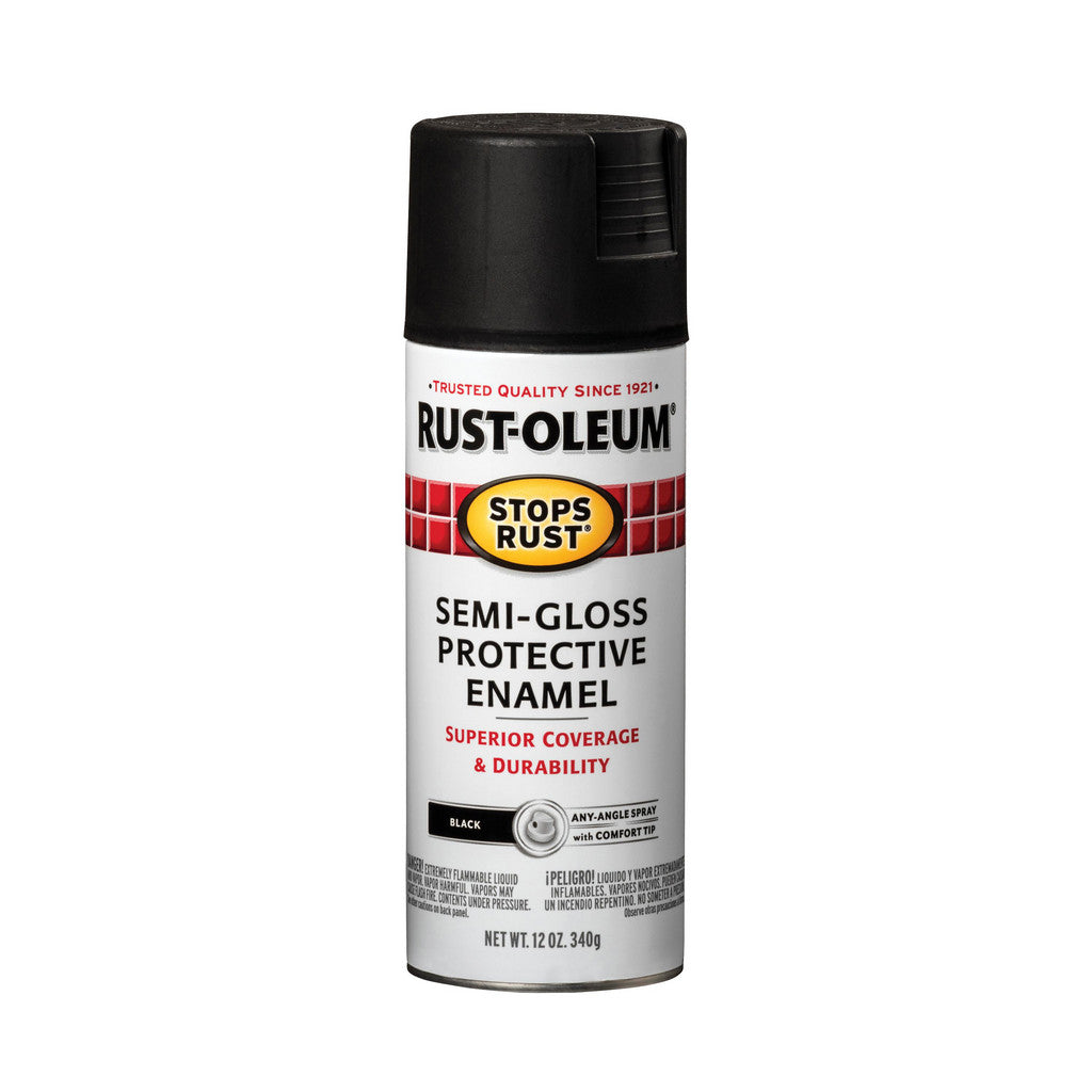 Rust-Oleum 7798830 Stops Rust Enamel Spray Paint, Black, Semi-Gloss, 12 oz