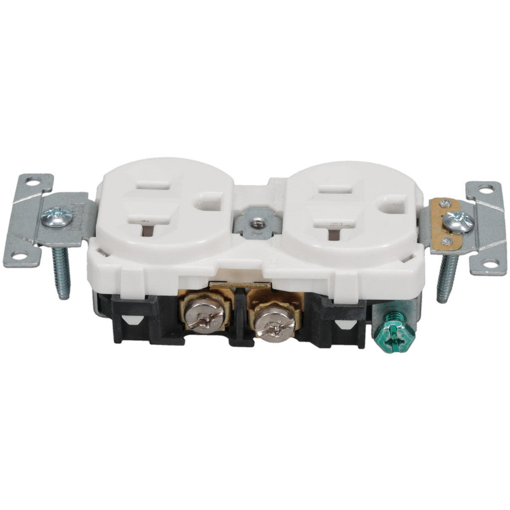Leviton BR20-W Straight Blade Duplex Receptacle: NEMA 5-20R, 20 Amps, Self-Grounding