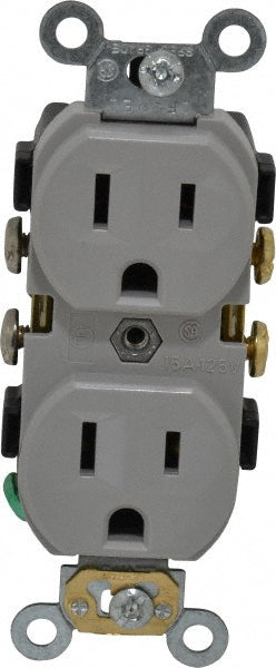 Leviton CR15-GY Straight Blade Duplex Receptacle: NEMA 5-15R, 15 Amps, Self-Grounding