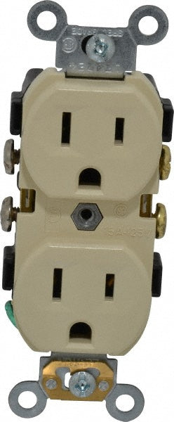 Leviton CR15-I Straight Blade Duplex Receptacle: NEMA 5-15R, 15 Amps, Self-Grounding