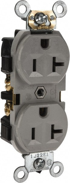 Leviton CR20-GY Straight Blade Duplex Receptacle: NEMA 5-20R, 20 Amps, Self-Grounding
