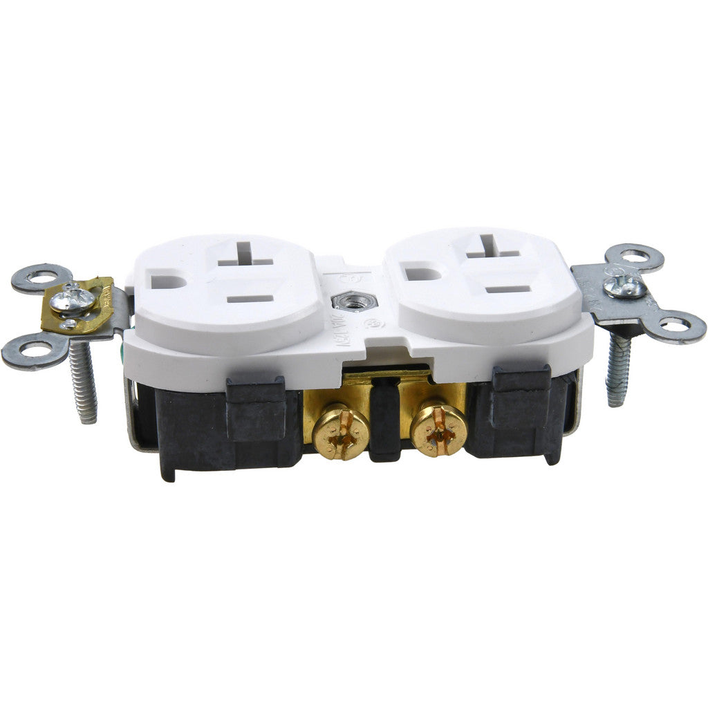 Leviton CR20-W Straight Blade Duplex Receptacle: NEMA 5-20R, 20 Amps, Self-Grounding