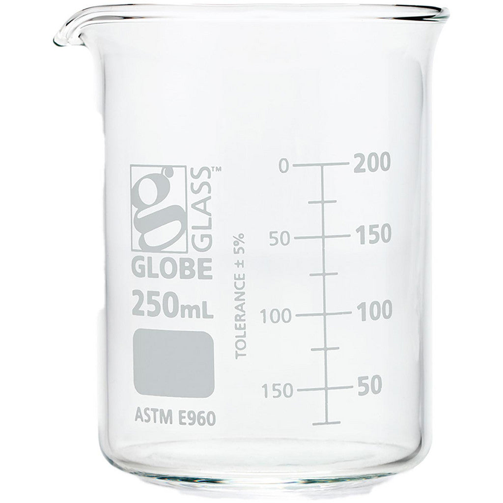 Globe Scientific 8010250 Griffin Style Graduated Beaker: 250.000 mL, Glass, 25 mL Graduation