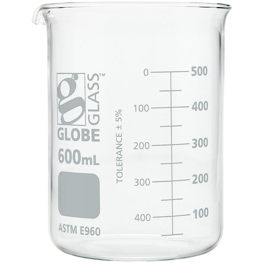 Globe Scientific 8010600 Griffin Style Graduated Beaker: 600.000 mL, Glass, 50 mL Graduation