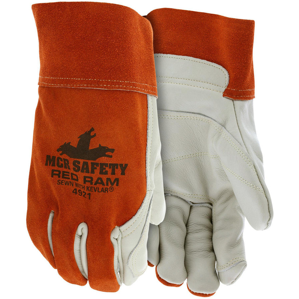 MCR Safety 4921 Welding Gloves: Red Ram, Size Large, Cowhide, Pair