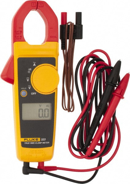 Fluke FLUKE- 323 Clamp Meter: Clamp On, 1.18" Jaw, True RMS, 4000 ohm, 600 VAC, 600 VDC