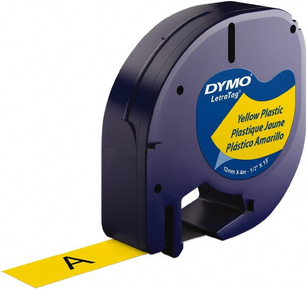 Dymo 91332 Label Maker Label: Black on Yellow, Plastic, 156" OAL, 1/2" OAW