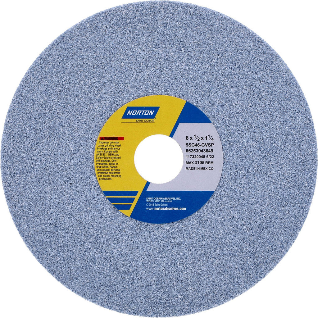 Norton 66253043649 Surface Grinding Wheel: 8" Dia, 1/2" Thick, 1-1/4" Arbor, 46 Grit