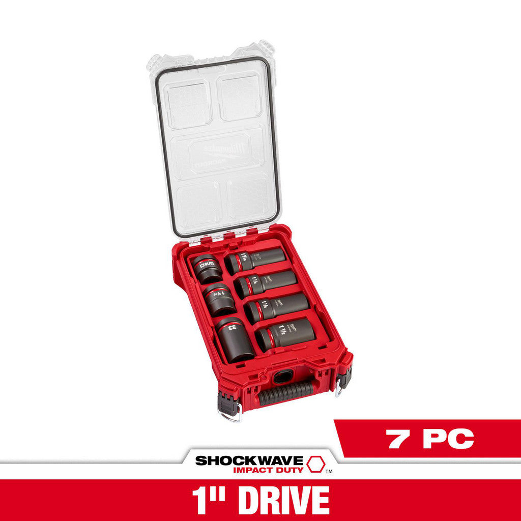 Milwaukee Tool 49-66-7840 7 Pc. SHOCKWAVE Impact Duty 1" Drive Metric & SAE Wheel Service Socket with PACKOUT