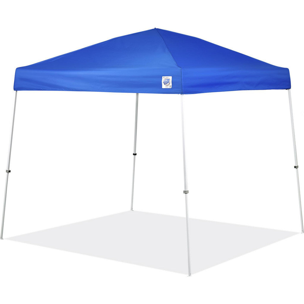 E-Z UP VS2910BL Vista Shelter: 10' x 10' Royal Blue Canopy, White Steel Slanted Leg Frame, 11' 2" Center Height