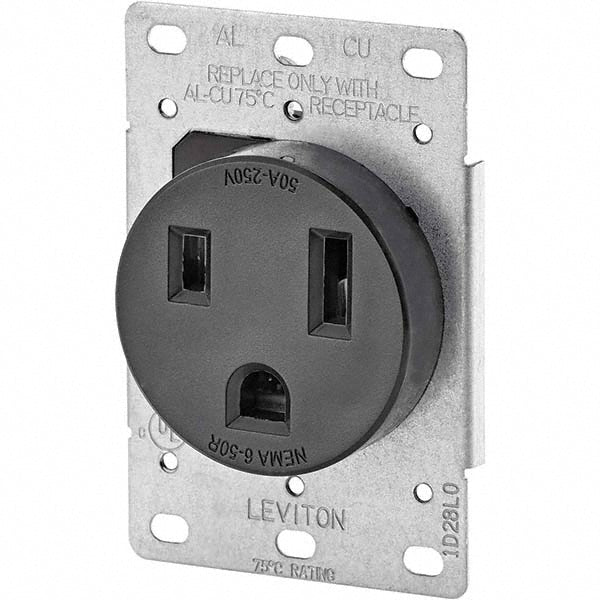 Leviton 5374-S00 Straight Blade Single Receptacle: NEMA 6-50P, 50 Amps, Self-Grounding