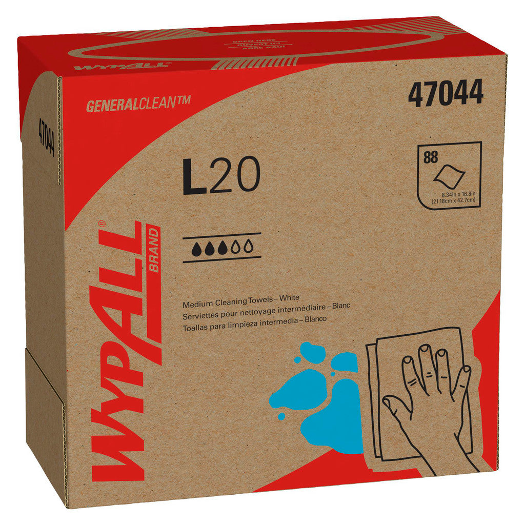 WypAll GeneralClean L20 Medium Cleaning Cloths (47044), Pop-Up Box, White
