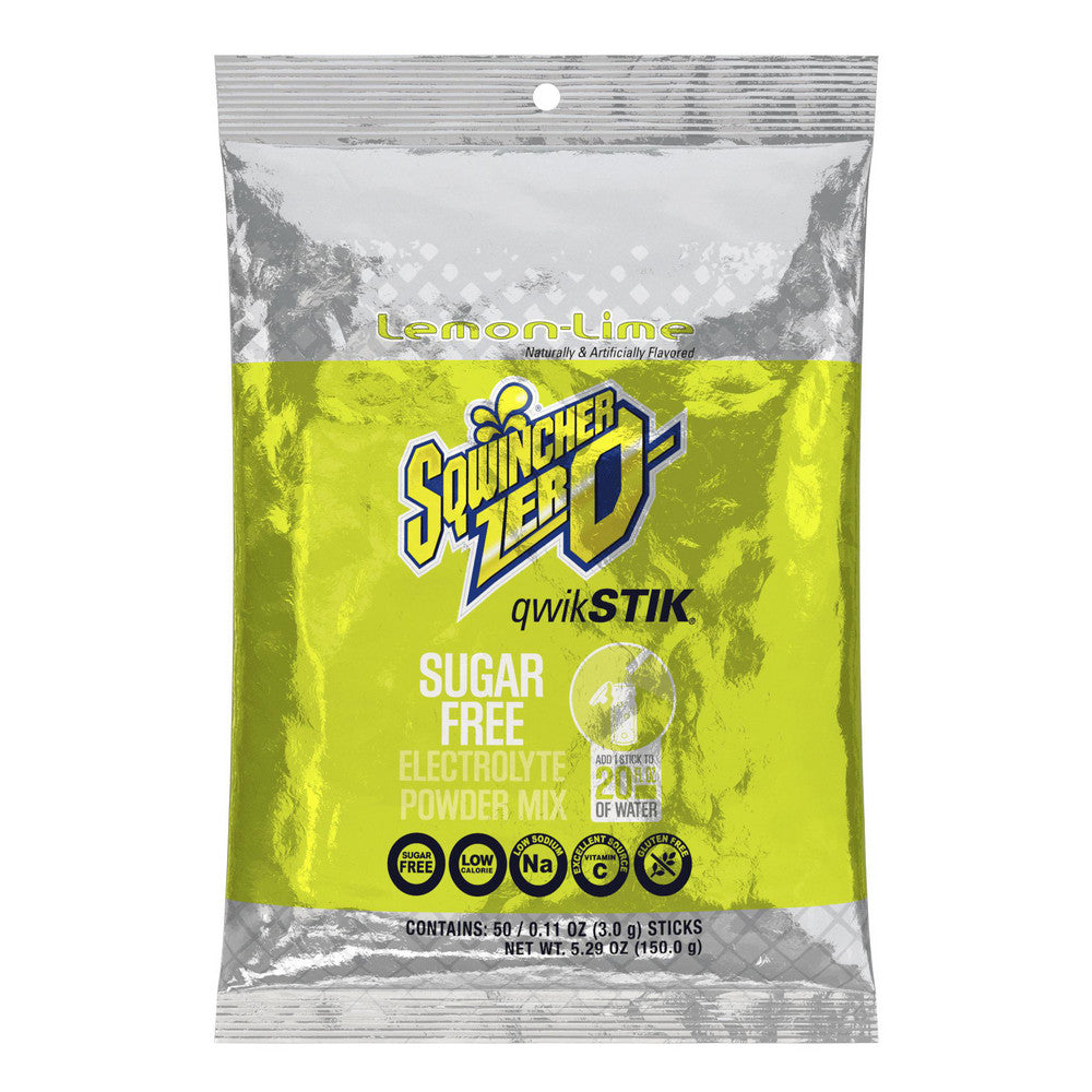 Sqwincher 159060106 Qwik Stik Sports Drink: 0.11 oz Packet, Lemon-Lime, Powder, Yields 20.00 oz